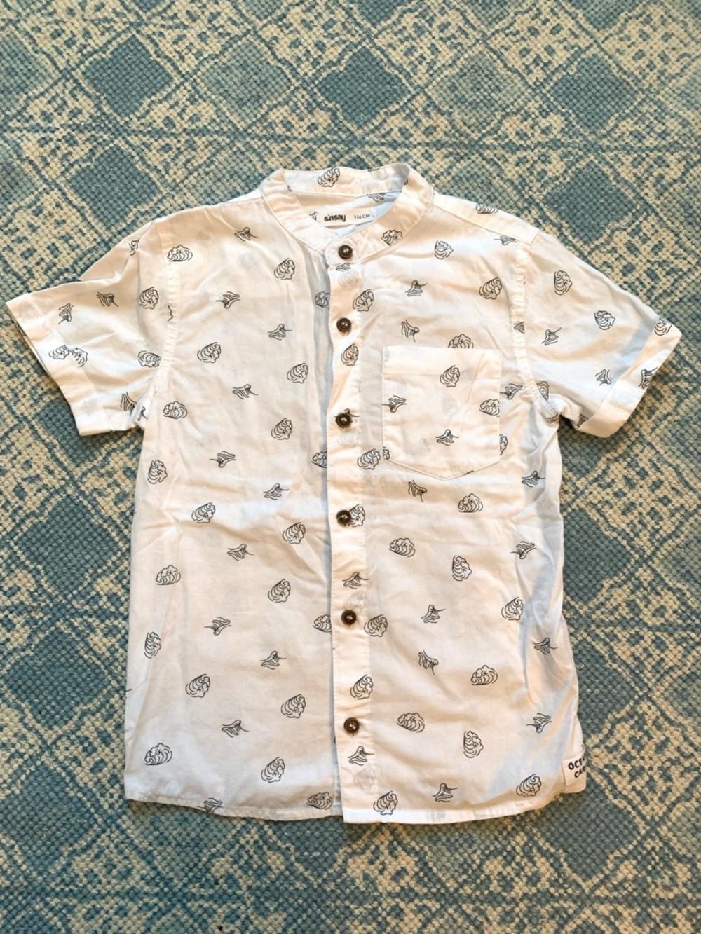 Kids Cotton Wave Button Down Short Sleeve Shirt 116cm